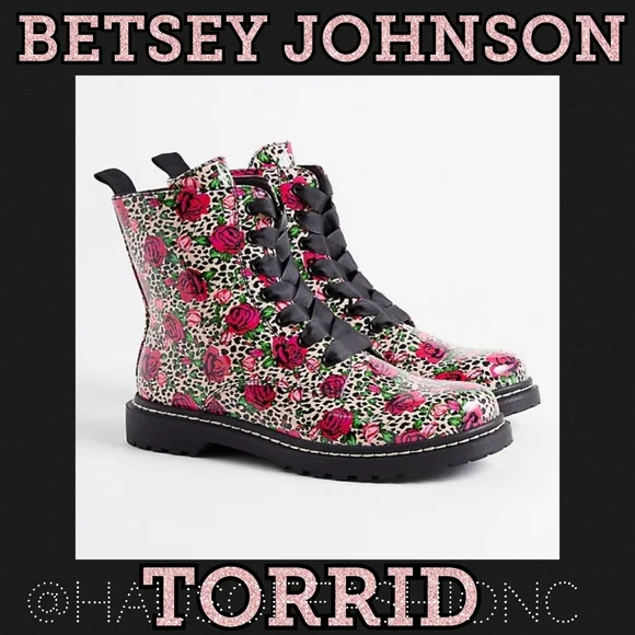 TORRID BETSEY JOHNSON Leopard Rose Combat Boot! - Picture 1 of 9